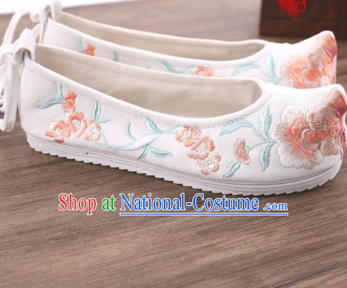 Chinese Traditional Hanfu Shoes Ancient Princess White Embroidered Shoes National Wedding Shoes for Women