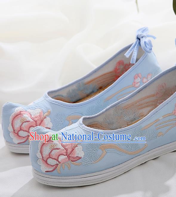 Chinese Traditional Hanfu Shoes Ancient Princess Wedding Blue Embroidered Shoes National Cloth Shoes for Women