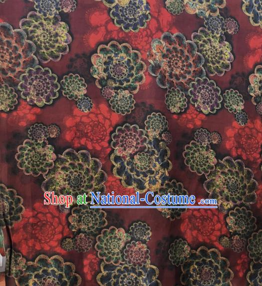 Chinese Traditional Flowers Pattern Design Wine Red Satin Watered Gauze Brocade Fabric Asian Silk Fabric Material