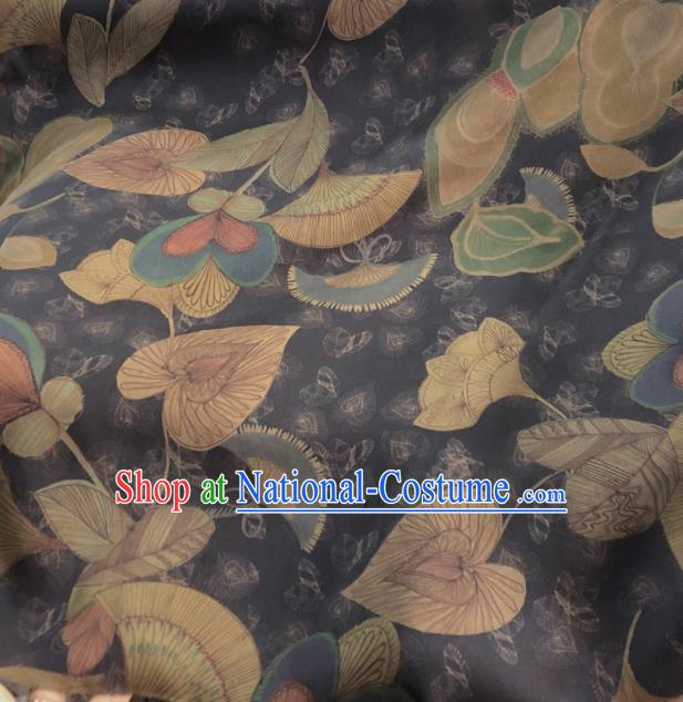 Chinese Traditional Leaf Pattern Design Grey Satin Watered Gauze Brocade Fabric Asian Silk Fabric Material