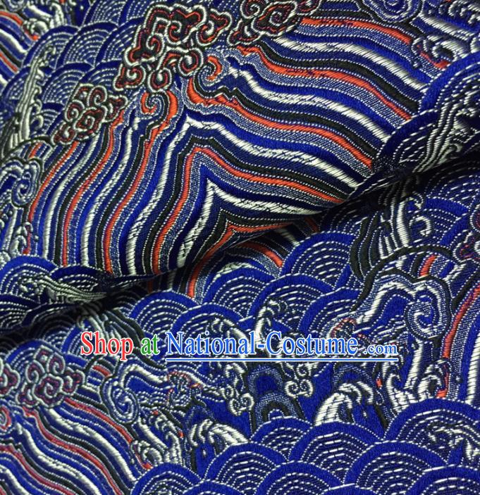 Chinese Traditional Sea Wave Pattern Design Royalblue Brocade Fabric Asian Silk Fabric Chinese Fabric Material