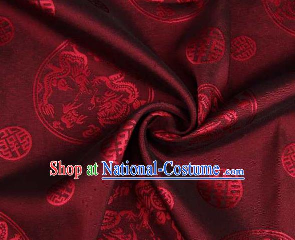 Chinese Classical Round Dragon Pattern Design Wine Red Brocade Traditional Hanfu Silk Fabric Tang Suit Fabric Material