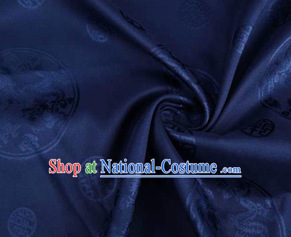 Chinese Classical Round Dragon Pattern Design Deep Blue Brocade Traditional Hanfu Silk Fabric Tang Suit Fabric Material