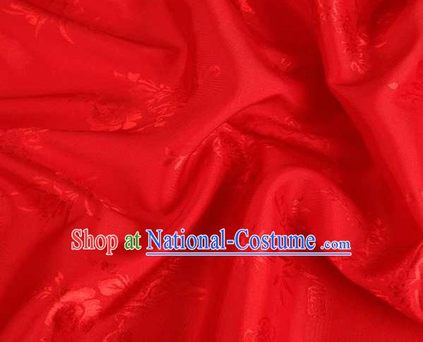 Chinese Classical Begonia Pattern Design Red Brocade Traditional Hanfu Silk Fabric Tang Suit Fabric Material