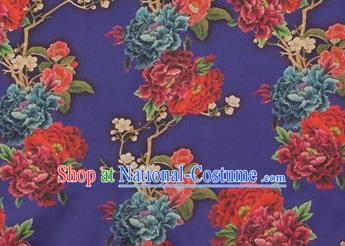 Chinese Traditional Peony Flowers Pattern Design Bluish Violet Satin Watered Gauze Brocade Fabric Asian Silk Fabric Material