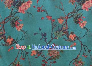 Chinese Traditional Begonia Pattern Design Green Satin Watered Gauze Brocade Fabric Asian Silk Fabric Material