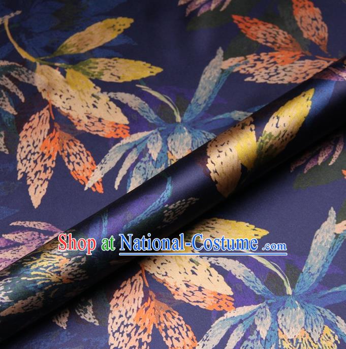 Chinese Traditional Leaf Pattern Design Purple Satin Watered Gauze Brocade Fabric Asian Silk Fabric Material