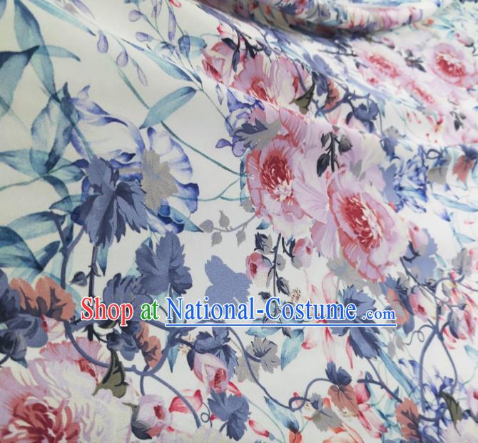 Chinese Traditional Peony Pattern Design White Satin Watered Gauze Brocade Fabric Asian Silk Fabric Material