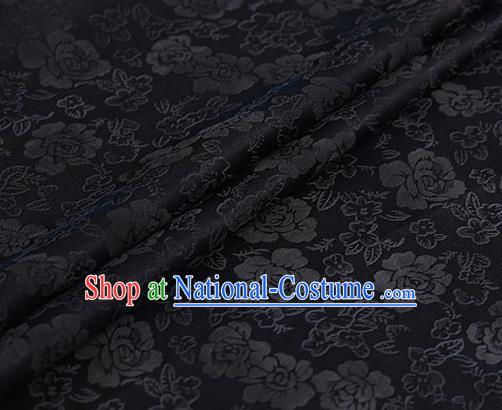 Chinese Traditional Roses Pattern Design Black Satin Watered Gauze Brocade Fabric Asian Silk Fabric Material