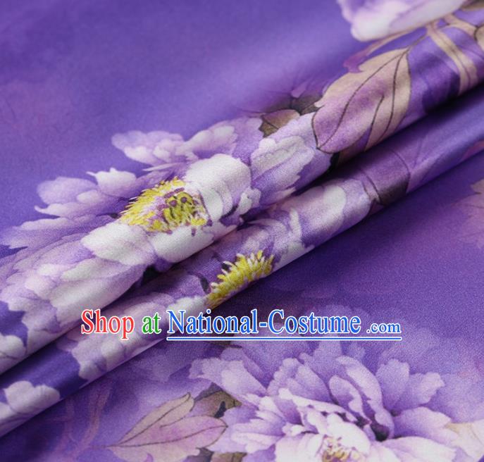 Traditional Chinese Satin Classical Peony Pattern Design Purple Watered Gauze Brocade Fabric Asian Silk Fabric Material