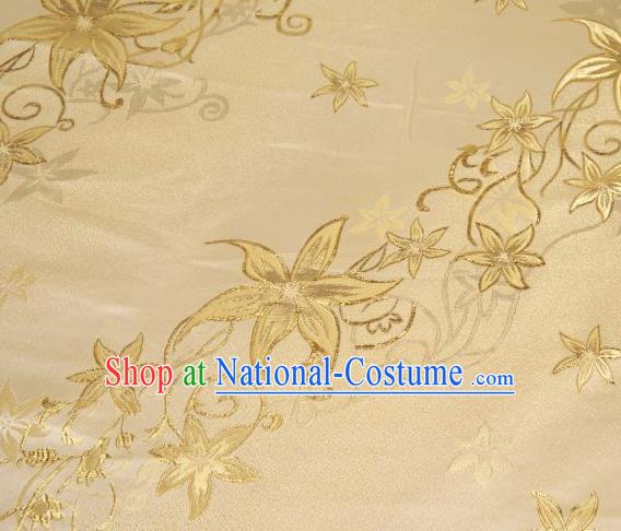 Chinese Classical Pentas Flowers Pattern Design Golden Brocade Asian Traditional Hanfu Silk Fabric Tang Suit Fabric Material