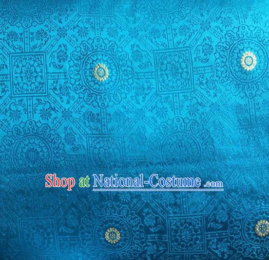 Chinese Classical Galsang Flower Pattern Design Blue Brocade Asian Traditional Hanfu Silk Fabric Tang Suit Fabric Material