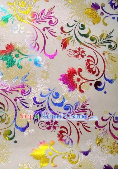 Chinese Classical Pattern Design White Brocade Asian Traditional Hanfu Silk Fabric Tang Suit Fabric Material