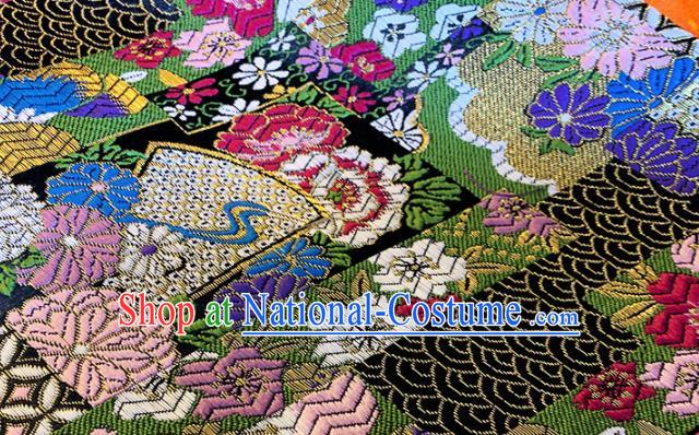 Japan Classical Pattern Design Black Brocade Asian Japanese Traditional Kimono Silk Fabric Material