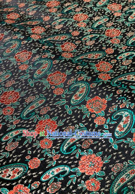 Chinese Classical Peony Pipa Pattern Design Black Brocade Drapery Asian Traditional Cheongsam Silk Fabric Tang Suit Fabric Material