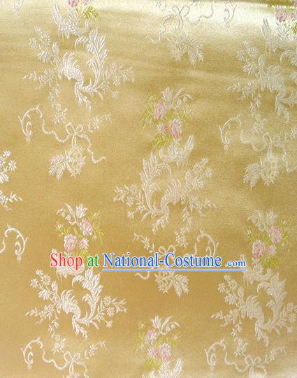 Chinese Classical Ribbon Chrysanthemum Pattern Design Golden Brocade Asian Traditional Hanfu Silk Fabric Tang Suit Fabric Material