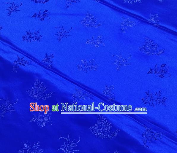 Traditional Chinese Classical Orchid Pattern Design Fabric Royalblue Brocade Tang Suit Satin Drapery Asian Silk Material