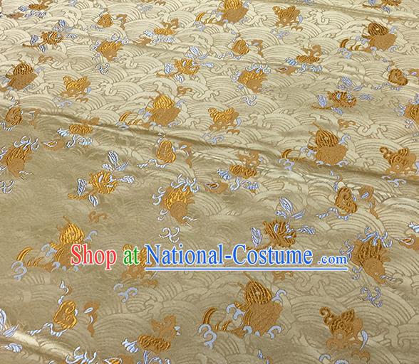 Traditional Chinese Classical Carps Pattern Design Fabric Light Golden Brocade Tang Suit Satin Drapery Asian Silk Material