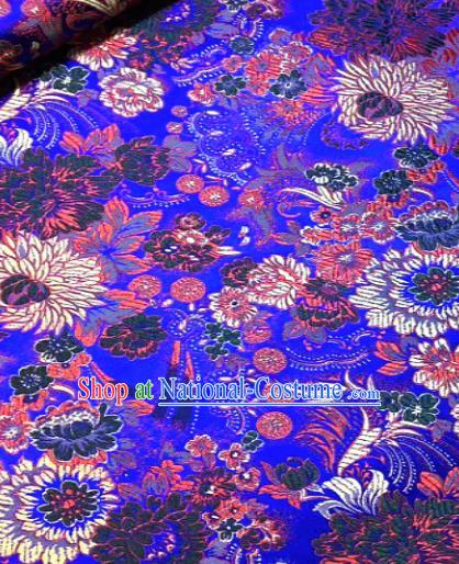 Japan Classical Chrysanthemum Pattern Design Royalblue Brocade Asian Japanese Traditional Kimono Silk Fabric Material