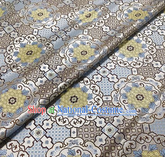 Traditional Chinese Classical Tibetan Pattern Design Fabric White Brocade Tang Suit Satin Drapery Asian Silk Material