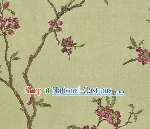 Traditional Chinese Classical Embroidered Plum Blossom Pattern Design Fabric Light Green Brocade Tang Suit Satin Drapery Asian Silk Material