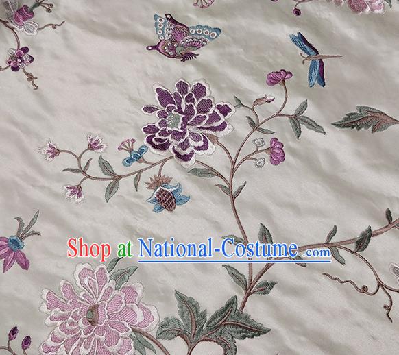 Traditional Chinese Classical Embroidered Purple Peony Pattern Design Fabric Brocade Tang Suit Satin Drapery Asian Silk Material