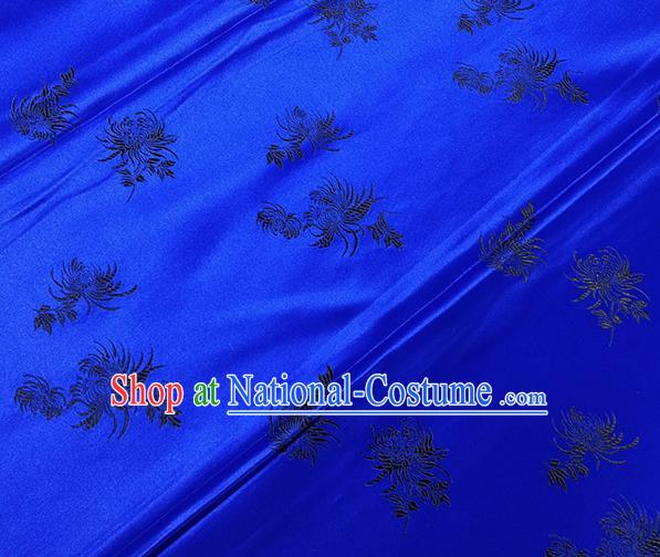 Traditional Chinese Classical Chrysanthemum Pattern Design Fabric Royalblue Brocade Tang Suit Satin Drapery Asian Silk Material