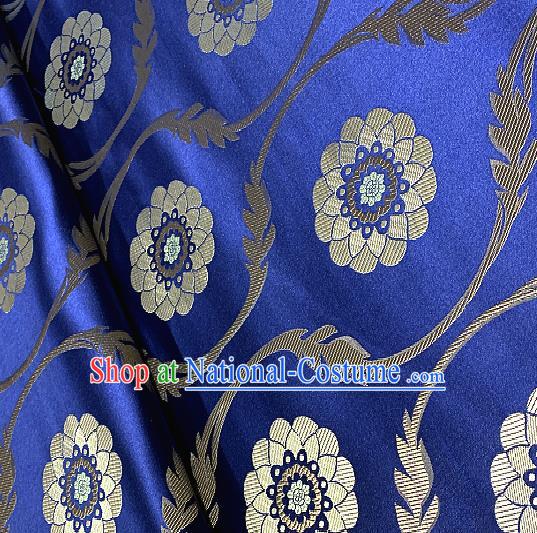 Chinese Traditional Lotus Pattern Design Royalblue Brocade Classical Satin Drapery Asian Tang Suit Silk Fabric Material