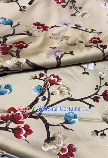 Traditional Chinese Classical Peach Blossom Pattern Design Golden Brocade Satin Drapery Asian Tang Suit Silk Fabric Material