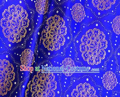 Traditional Chinese Tang Suit Fabric Royalblue Brocade Classical Sunflowers Pattern Design Satin Drapery Asian Silk Material