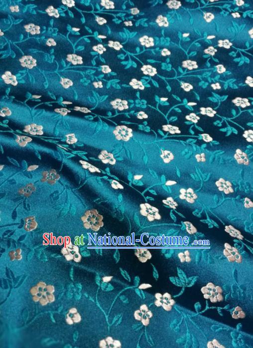 Asian Chinese Classical Flowers Pattern Design Peacock Blue Brocade Fabric Traditional Tang Suit Satin Drapery Silk Material