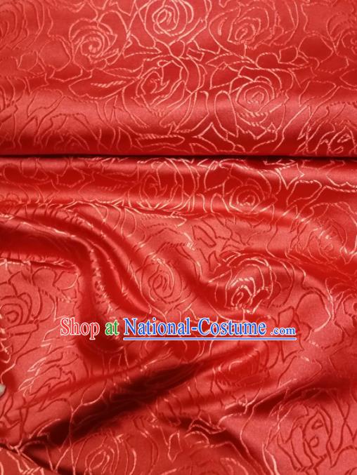 Asian Chinese Classical Roses Pattern Design Red Brocade Fabric Traditional Tang Suit Satin Drapery Silk Material