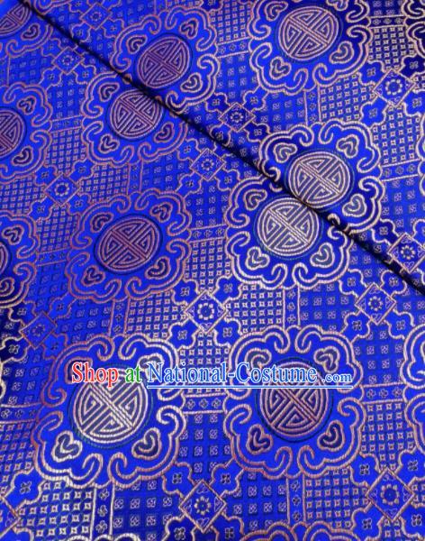 Asian Chinese Royal Pattern Design Royalblue Brocade Fabric Traditional Tang Suit Satin Classical Drapery Silk Material