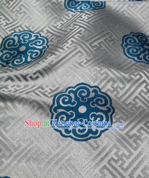 Asian Chinese Satin Classical Pattern Design White Brocade Mongolian Robe Fabric Traditional Drapery Silk Material