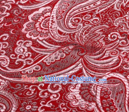 Asian Chinese Fabric Red Satin Classical Pattern Design Brocade Traditional Drapery Silk Material