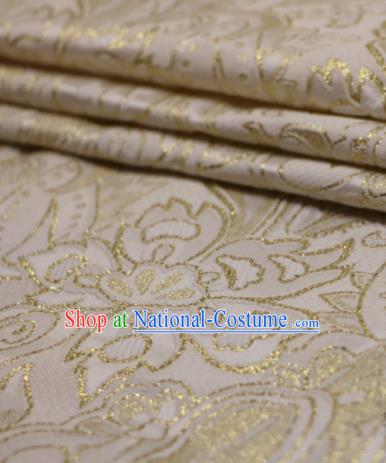 Asian Chinese White Satin Fabric Classical Pattern Design Brocade Traditional Drapery Silk Material