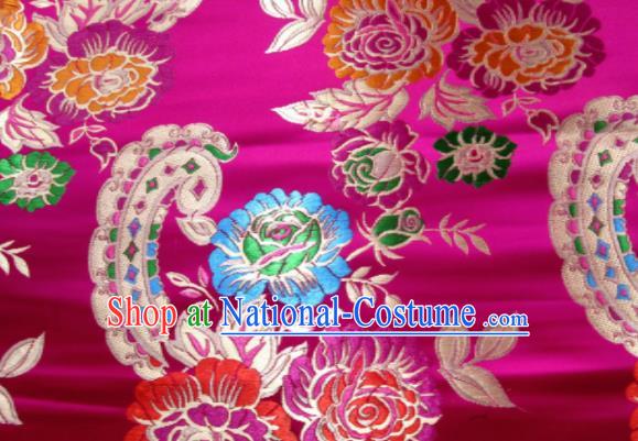 Asian Chinese Classical Roses Pattern Design Rosy Satin Fabric Brocade Traditional Drapery Silk Material