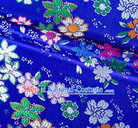 Asian Japanese Kimono Fabric Classical Flowers Pattern Design Royalblue Brocade Traditional Drapery Silk Material