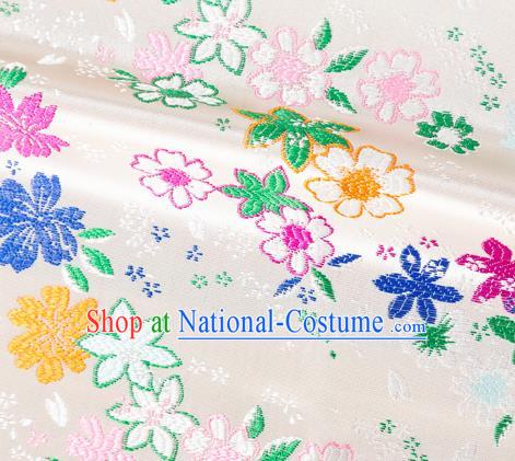 Asian Japanese Kimono Fabric Classical Flowers Pattern Design White Brocade Traditional Drapery Silk Material