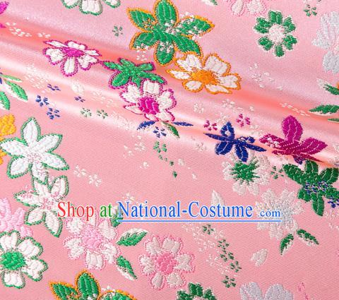 Asian Japanese Kimono Fabric Classical Flowers Pattern Design Pink Brocade Traditional Drapery Silk Material