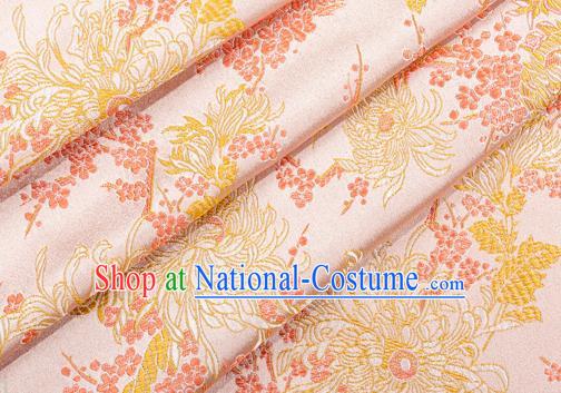 Asian Japanese Kimono Fabric Classical Chrysanthemum Pattern Design Pink Brocade Traditional Drapery Silk Material