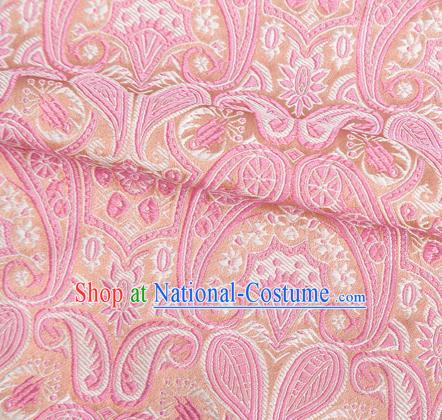 Asian Japanese Kimono Fabric Classical Loquat Leaf Pattern Design Pink Brocade Traditional Drapery Silk Material