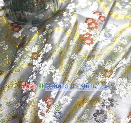 Asian Japanese Kimono White Satin Fabric Classical Sakura Pattern Design Brocade Traditional Drapery Silk Material