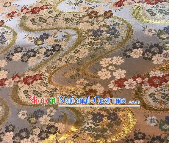 Asian Japanese Kimono Satin Fabric Classical Sakura Pattern Design Brocade Traditional Drapery Silk Material