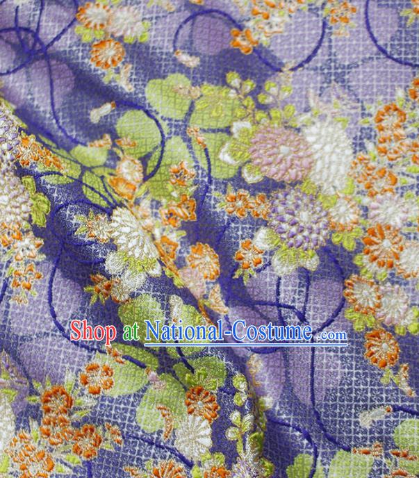 Asian Japanese Kimono Purple Satin Fabric Classical Pattern Design Brocade Traditional Drapery Silk Material