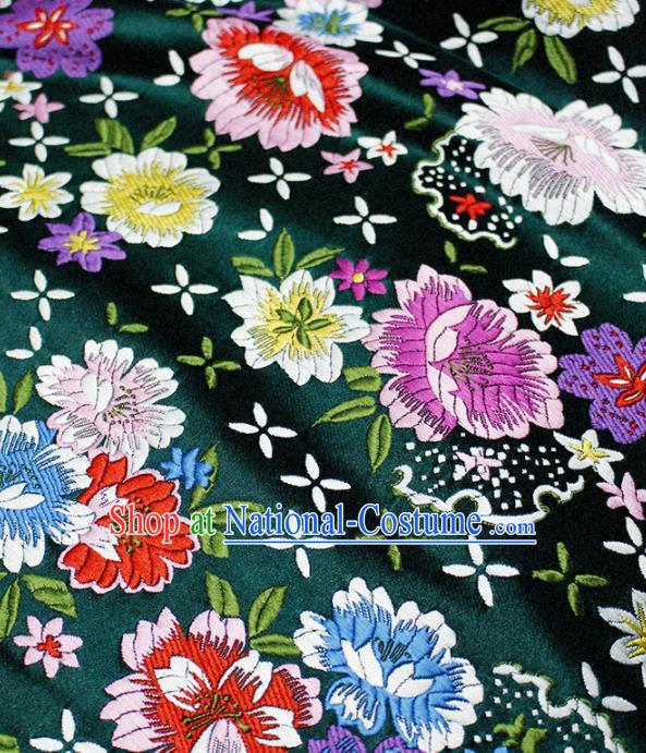 Asian Chinese Classical Peony Pattern Design Atrovirens Satin Fabric Brocade Traditional Drapery Silk Material