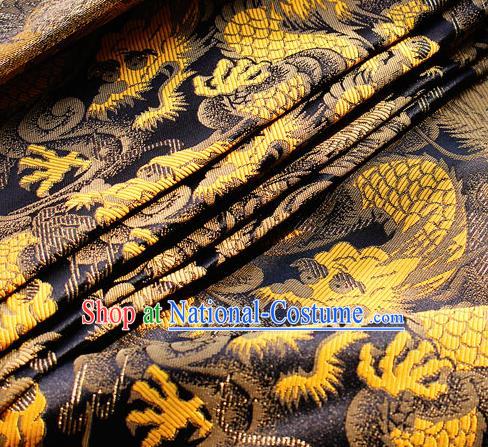 Asian Japanese Kimono Black Satin Fabric Classical Dragon Pattern Design Brocade Traditional Drapery Silk Material