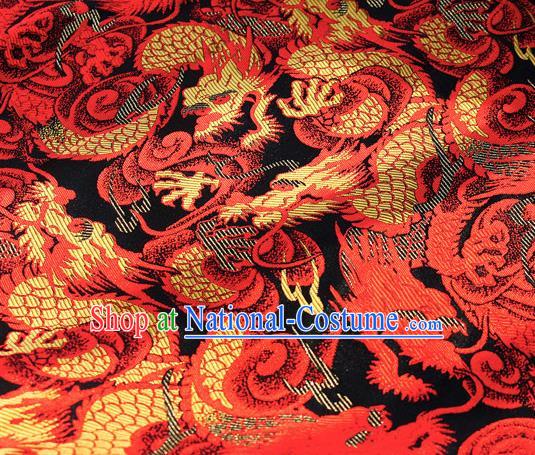 Asian Japanese Kimono Satin Fabric Classical Red Dragon Pattern Design Brocade Traditional Drapery Silk Material