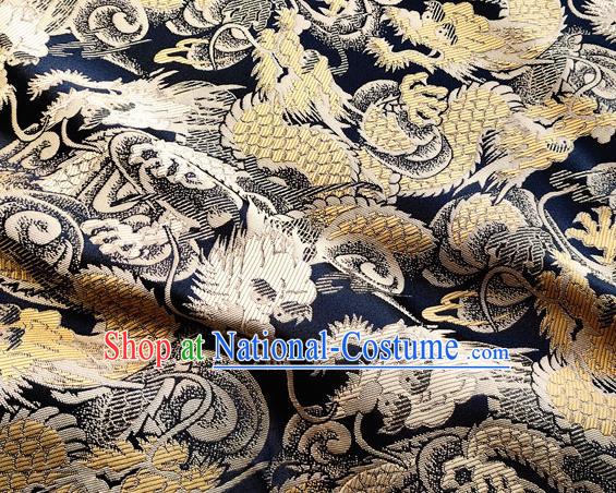 Asian Japanese Kimono Satin Fabric Classical Golden Dragon Pattern Design Brocade Traditional Drapery Silk Material