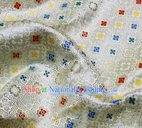 Asian Japanese Kimono Satin Fabric Classical Pattern Design White Brocade Damask Traditional Drapery Silk Material